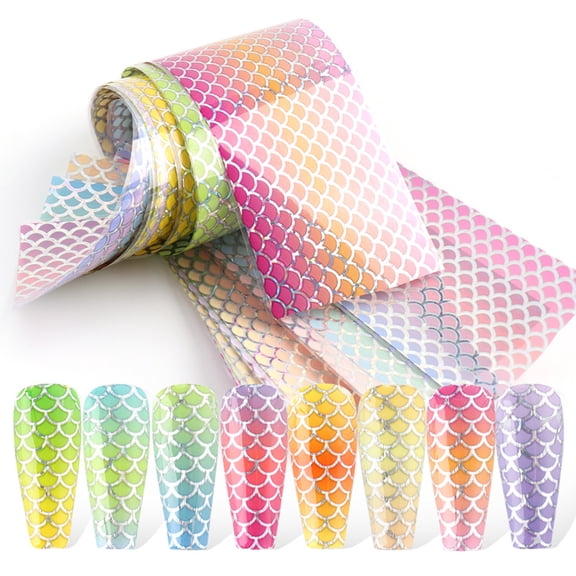 opvise 10 Pcs/Set Nail Mermaid Decals Squama Style DIY Colorful Nail Foil Fish Scales Gradient Transfer for Manicure