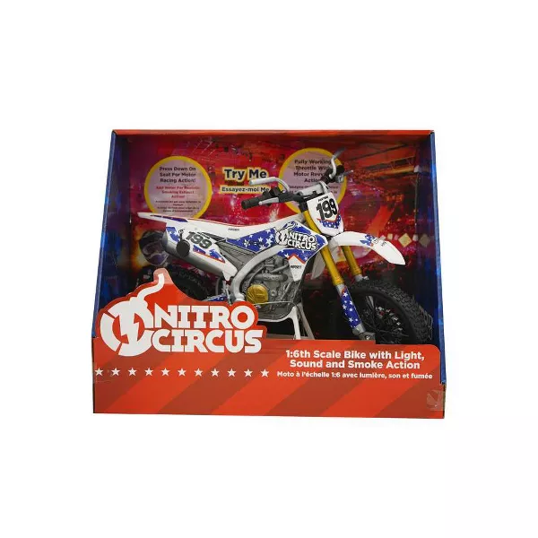 Hyper 1:6 Nitro Circus Dirt Bike Toy, Lights, Sound, Vapor Exhaust