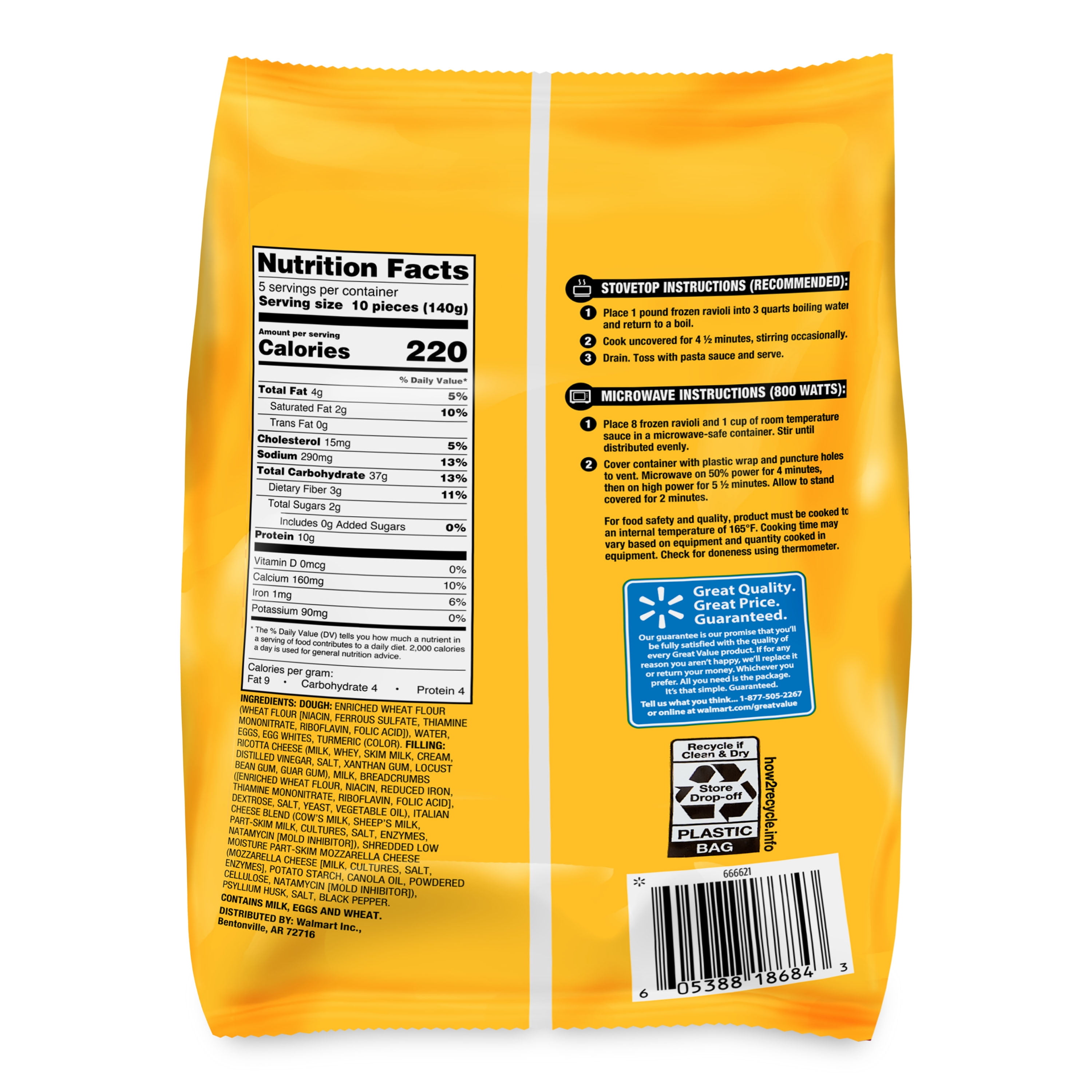 Great Value Cheese Ravioli Pasta, 25 oz
