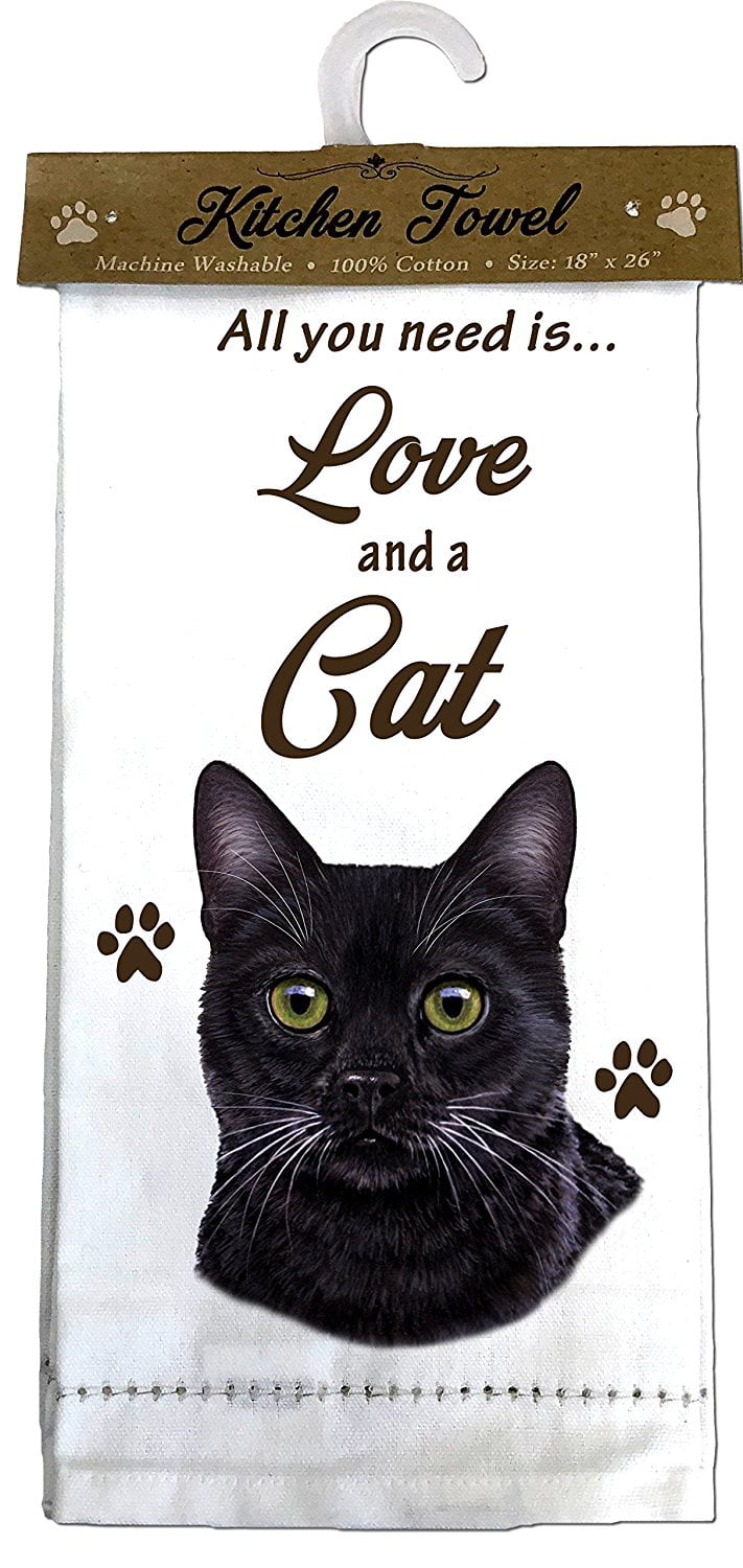 BLACK CAT Kitchen Towel 18" by 26" All You Need is...Love & a Cat 