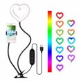 thumbnail image 1 of Greenhome Llenaje ligero en forma de corazón RGB Modo colorido 6 pulgadas Tenedor de clip de teléfono LED Lámpara de llenado USB para transmisión en vivo greenhome iPhone X, 1 of 7