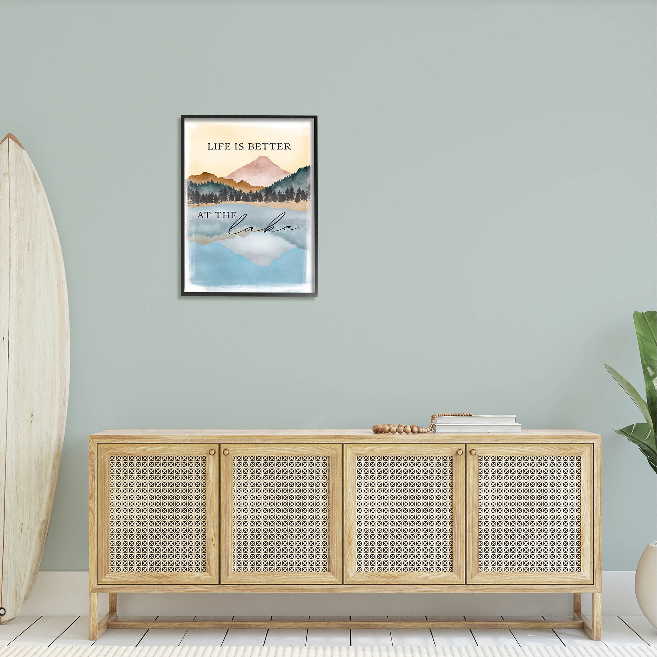 Stupell Industries Better At Lake Phrase Graphic Art Black Framed Art Print Wall Art, Design by JJ Design House LLC