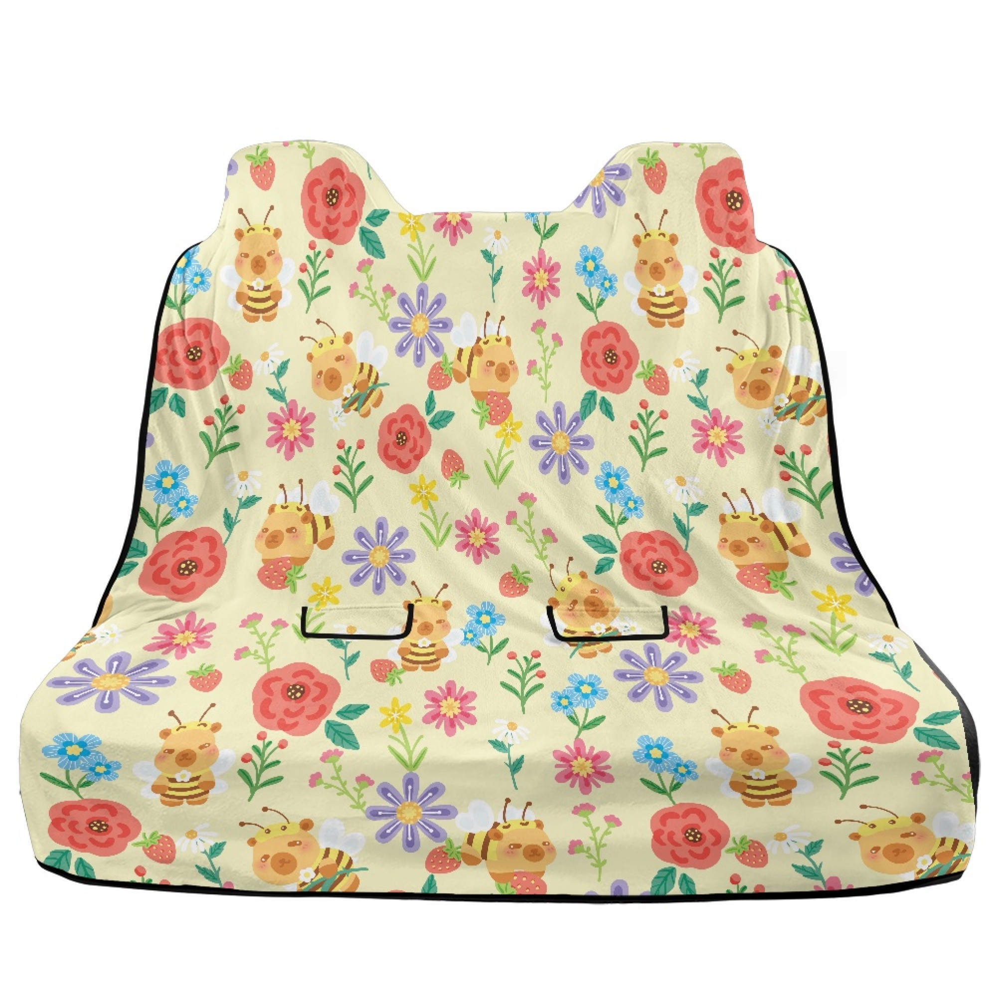 Drydeepin Bee Colorful Flowers Car Seat Cover Towel Backseat Breathable Rear Bench Towel Seat Covers Non-Slip Universal Fit for Sedan Trucks Van SUV, Automotive Seat Protector