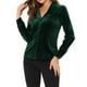 thumbnail image 1 of CAMISA DE VELVET DE MUJER INSPIRADA CHIC, CON BOTONES, CUELLO EN V, MANGA LARGA, BLUSA RETRO, TAMAÑO L, VERDE OSCURO, 1 of 7
