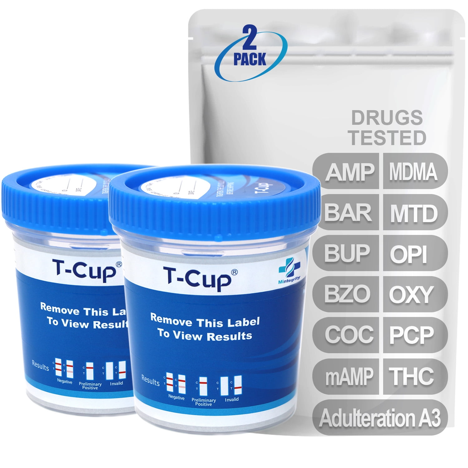 Mintegrity [2pk] - 12-Panel T-Cup Instant Urine Drug Test - (AMP/BAR/BUP/BZO/COC/mAMP/MDMA/MTD/OPI/OXY/PCP/THC with A3) #MI-TDOA-6124A3