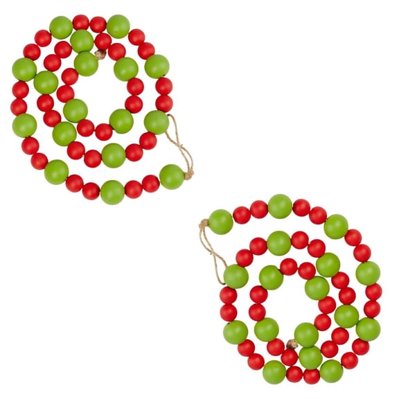 2pc Red and Green Wooden-Beaded Garlands - for Christmas and Everyday Decor - Factory Direct Craft