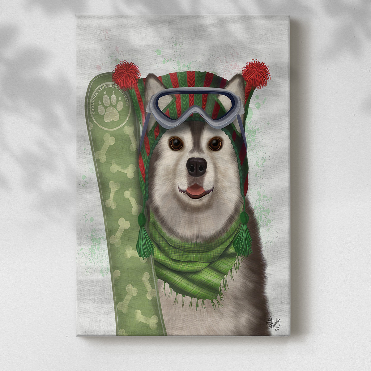Christmas Husky Snowboard- Gallery Wrapped Canvas