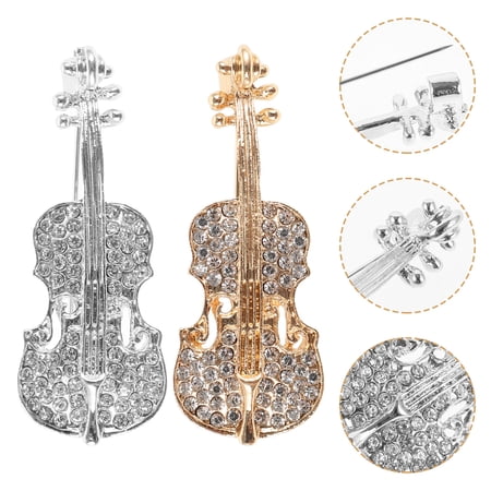 WHAMVOX Assorted Color Violin Brooch Decorations for Clothes Lapel Pin Made of Alloy 2 Pieces
