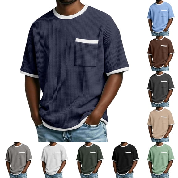 NinXxx Men's Summer Knit Pocket Breathable Casual Blend Comfort Tee Navy XXL