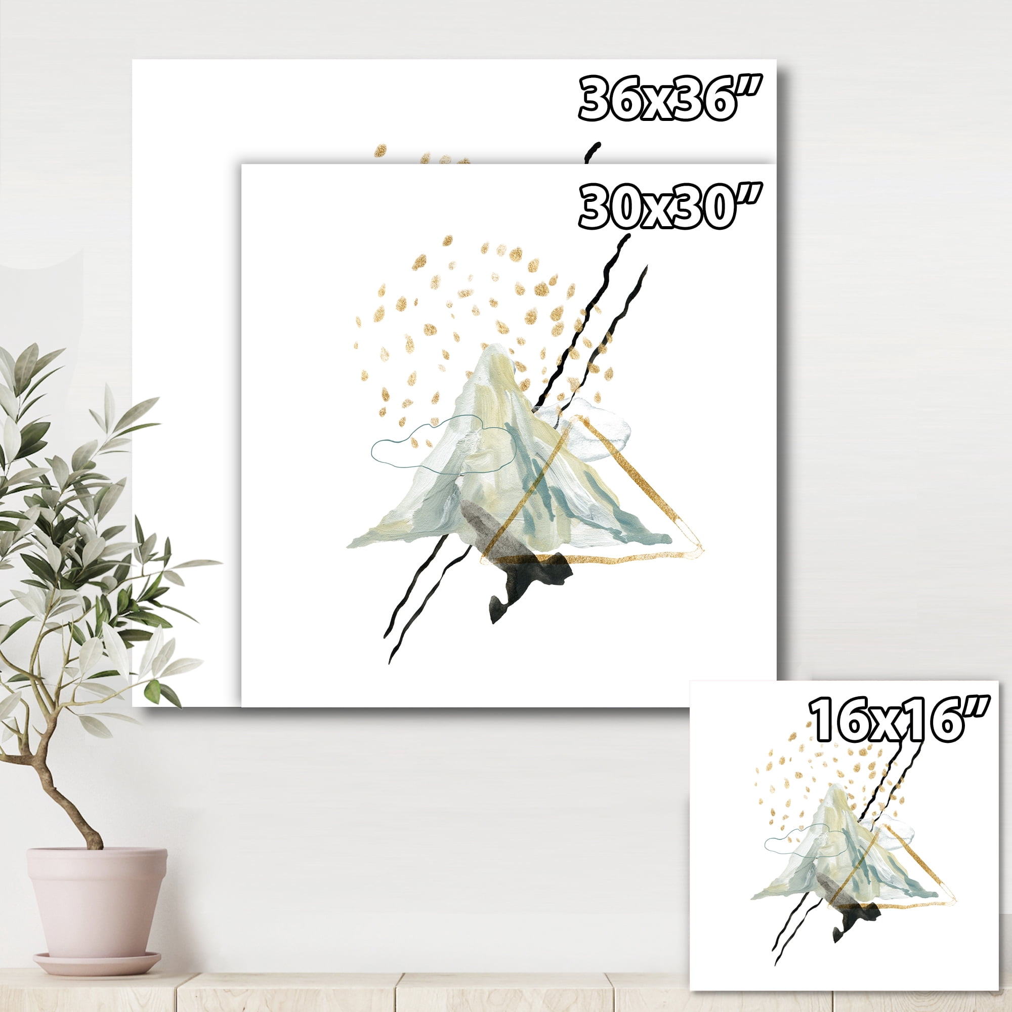 Mountain Sky With Gouache Of Abstract Landscape 30 in x 30 in Painting Canvas Art Print, by Designart
