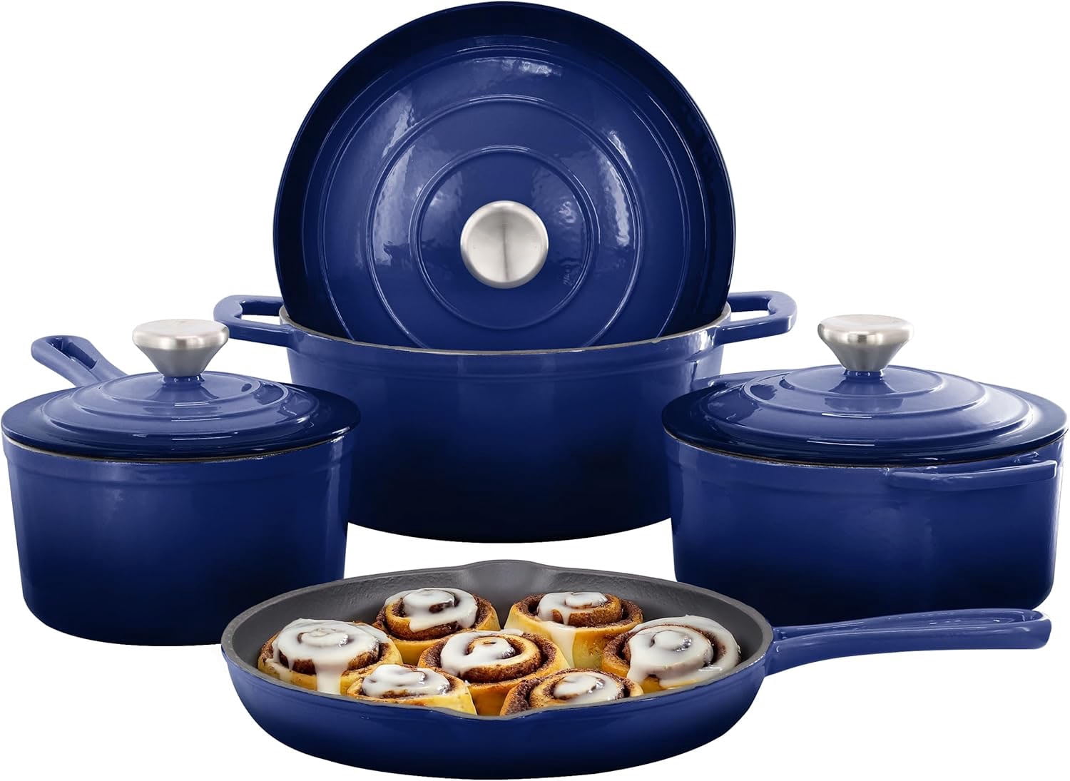 7 Piece Enameled Cast Iron Cookware Set, Heavy Duty Pots and Pans with Durable Enamel Finish, Cast Iron Kitchen Cookware Collection