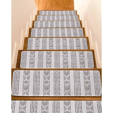 Black Stripe Stair Treads for Wooden Steps Indoor Runner Rug Carpet Modern Abstract Vertical Stripes Beige 7 Pieces Peel and Stick Staircase Step Treads Covers Washable Throw Door Mats 30 x8
