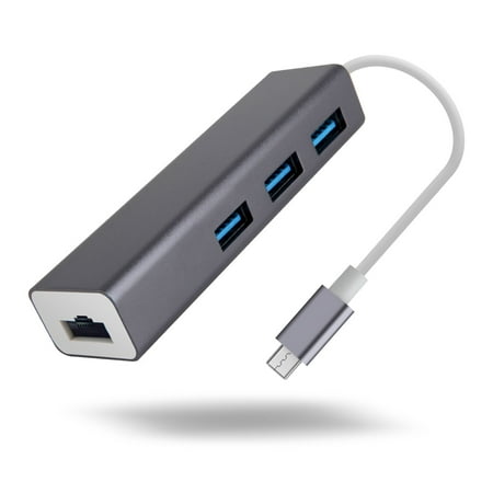 [Upgraded Version] Type-C USB 3.0 Hub 3-Port Hub with Ethernet Converter, Ultra-Mini Hub Splitter for Mac Pro/Mini, iPad Air 2, Galaxy S Series, Note Series, Mac, PC, USB Flash Drives,
