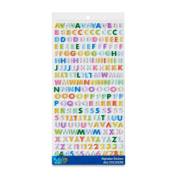 Hello Hobby Multicolor Printed Chipboard Alphabet Stickers, 492 Count