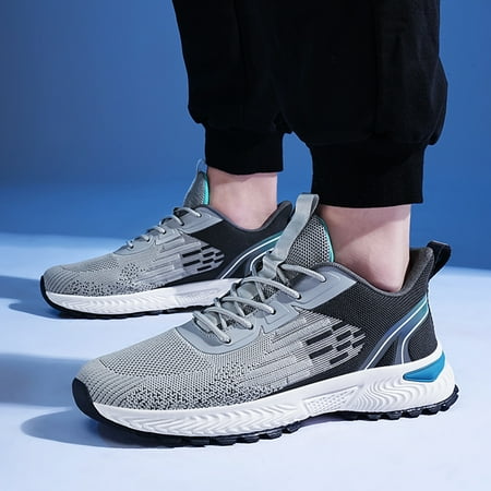 

YOUSNH Men Sports Shoes Fashionable New Pattern Color Blocking Mesh Fabric Breathable Comfortable Non Lace up Casual Shoes Sneakers for Men Grey 9.5