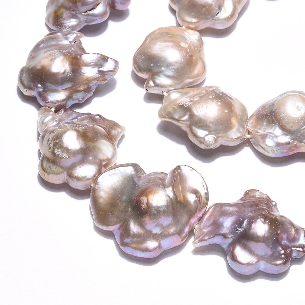 1Strand Baroque Natural Nucleated Keshi Pearl Beads Strands Cultured Freshwater Pearl Flower Rosy Brown 15~30x15~23.5x6~10mm Hole: 0.6mm about 18~24pcs/strand 14.96~15.75 inch(38~40cm)
