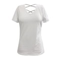 thumbnail image 2 of T-Shirt Décontracté Uni à Manches Courtes pour Femmes, Blouse Dos Nu à Bretelles Croisées, 2 of 5