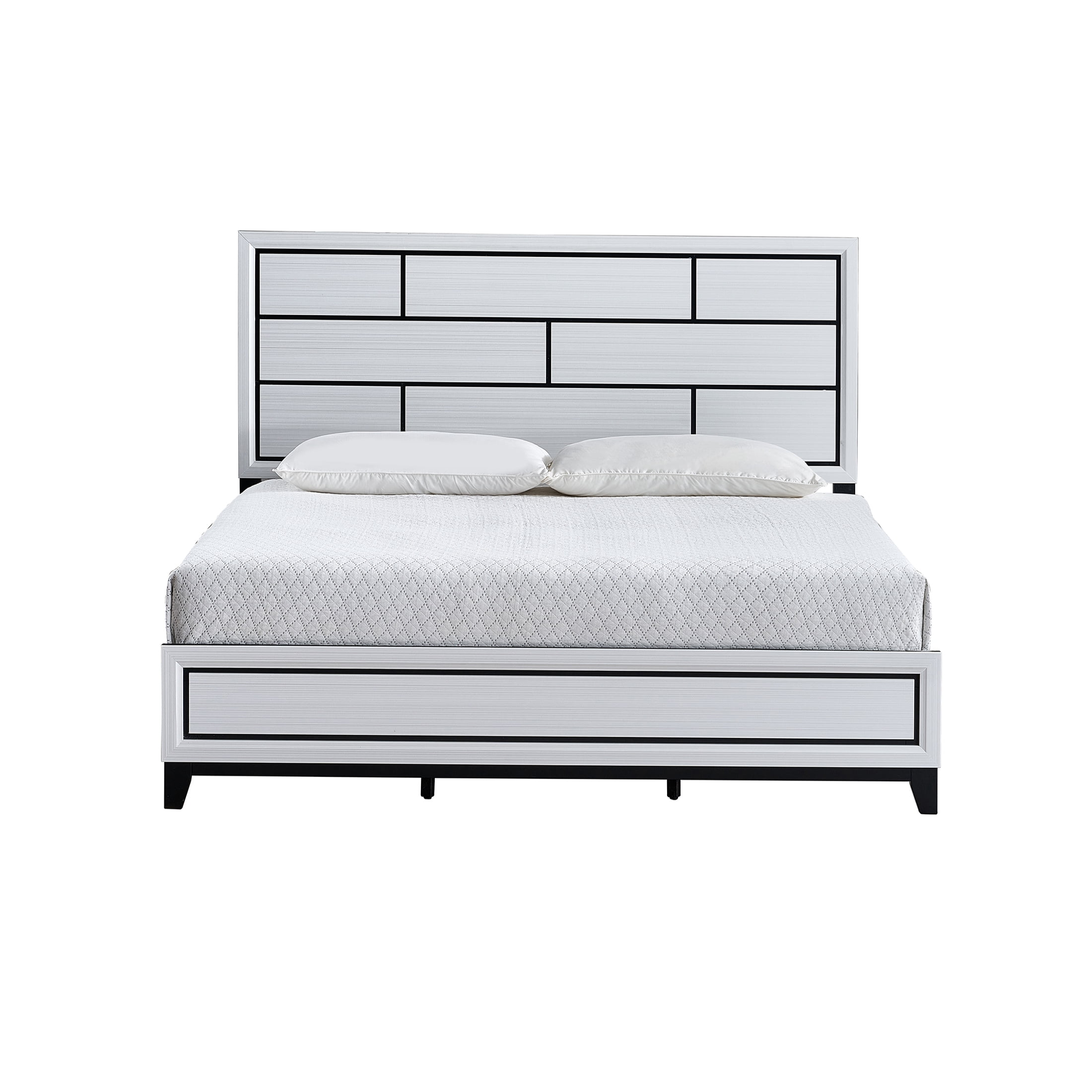 JERFIT White King Size Panel Bed with Wood Frame, Modern Platform Bedroom Furniture for Master Bedroom