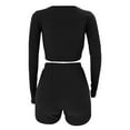 thumbnail image 4 of Njoeus Lounge Sets Womens Workout Ribbed Knit Long Sleeve Crop Top and Shorts Set Women 2 Piece Casual Pajama Short Outfits Tracksuit, 4 of 8