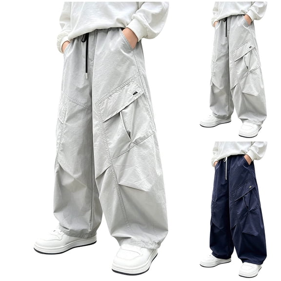 Tranfacy Boys 5-15 Years Fall Pants Sports Sweatpants Cargo Style Elastic Waist Large Pockets Trousers