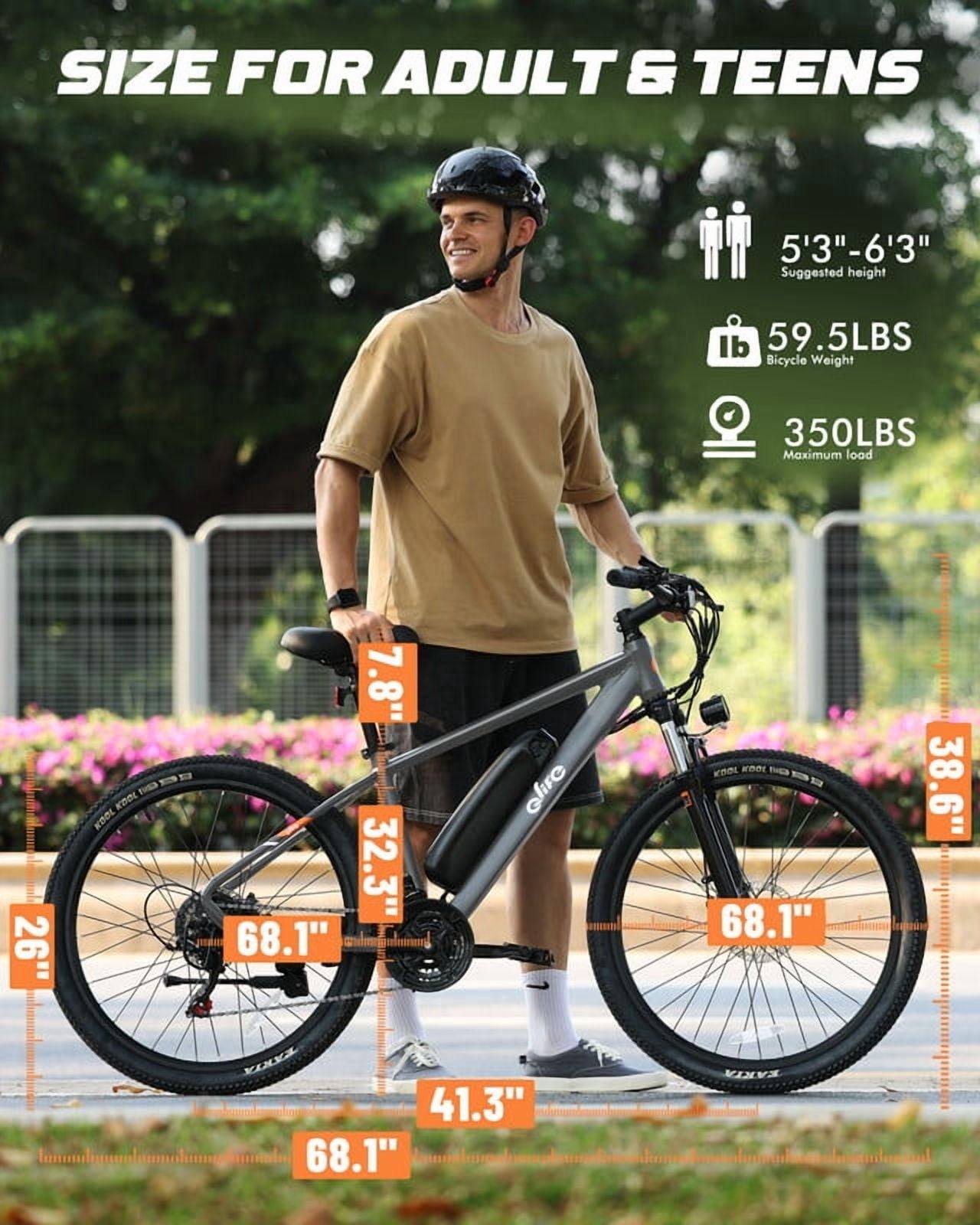 Qlife Electric Bike for Adults - 21-Speed Mountain Lightweight Ebike with Peak 750W 20MPH Brushless Motor, 26X2.1 Tire Step Over E-MTB (Grey) with Mirror & Lock