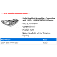 thumbnail image 2 of Right Headlight Assembly - Compatible with 2007 - 2008 INFINITI G35 Sedan, 2 of 2