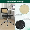 thumbnail image 6 of LOGYAT Modern Tiltable Rattan Desk Chairs with Wheels, 360° Swivel Vanity Chair, Height Adjustable, Armless Home Office Desk Chairs, Faux PU Leather, Black, 6 of 7