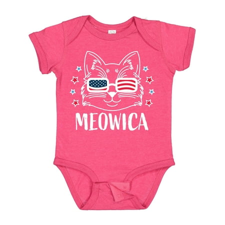 

Inktastic 4th of July Meowica Cat in Flag Sunglasses Boys or Girls Baby Bodysuit