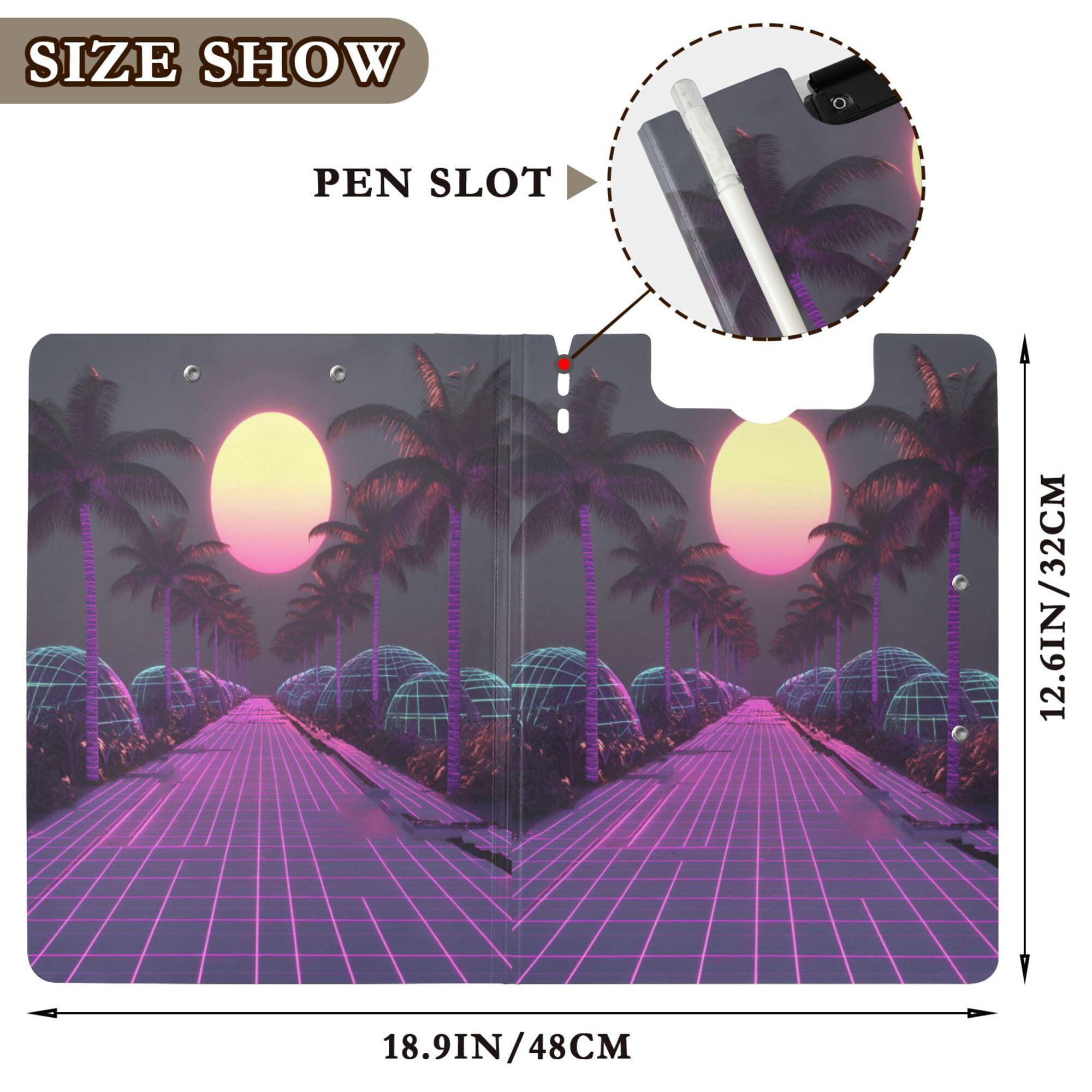 FORMRS A4 Clipboard Folder with Pen Holder Horizontal Foldable School Office Binder, Black Neon Road
