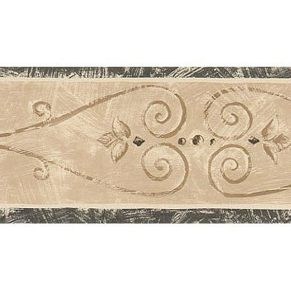 877889 Architectural Scroll Wallpaper Border Black/Cream FP011186b