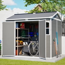 LZBEITEM 8' x 6' Outdoor Resin Shed  with Floor, Garden Plastic Storage Shed Durable, Heavy Duty Lockable Door & Window for Backyard
