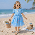 thumbnail image 2 of IPIO Toddler Girls Butterfly Mesh Dress, Princess Birthday Dress with Puff Sleeves for Summer Party, Everyday Wear 3-4 blue, 2 of 7
