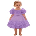 thumbnail image 2 of Huowey Toddler Baby Girls Dress Solid Color Boat Neck Bubble Sleeves Solid Color Tiered Layered Ball Gown Sparkly Glitter High Waist Floral Pattern Birthday Wedding Dresses,Purple,18-24 Months, 2 of 4
