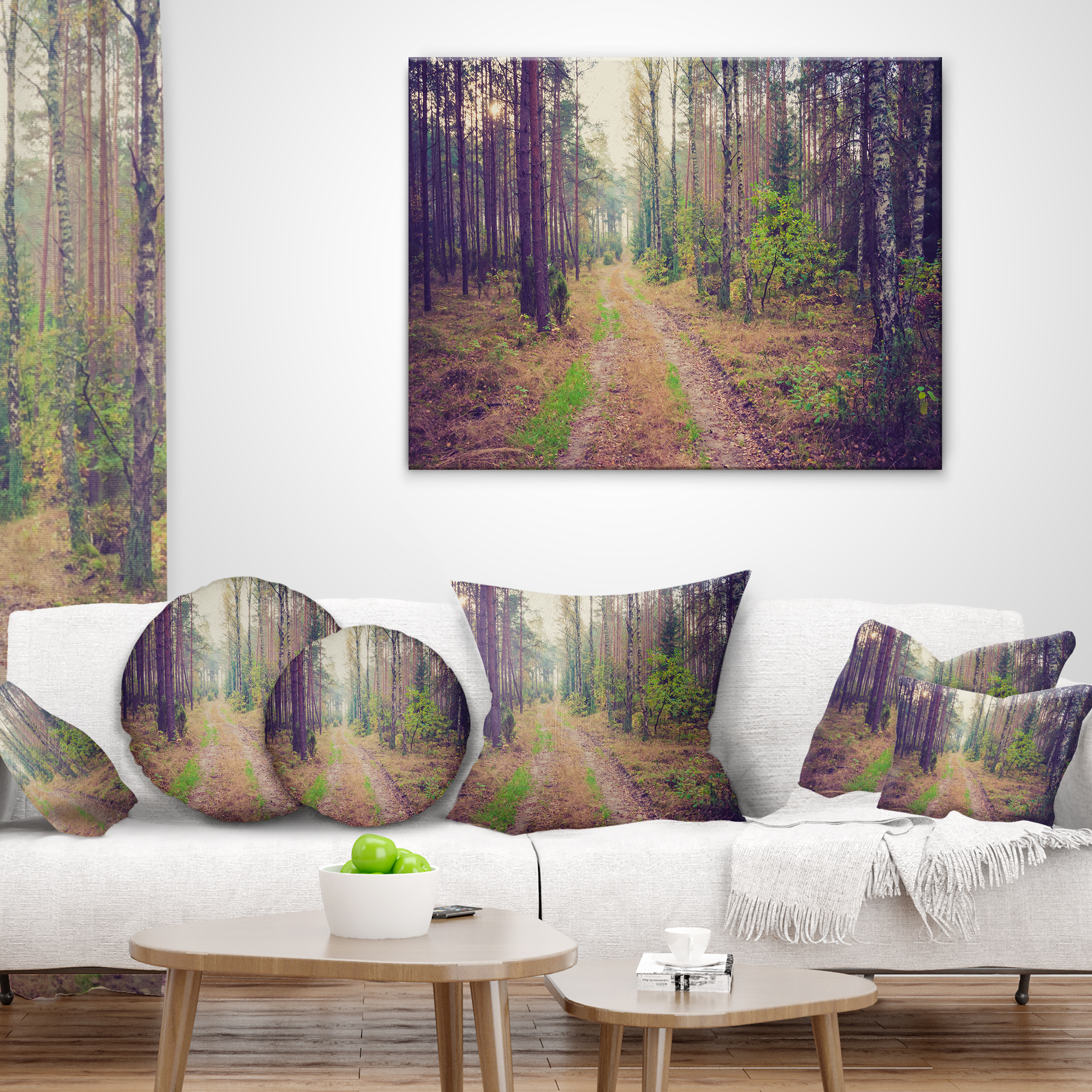 Designart Straight Pathway in Thick Forest - Modern Forest Throw Pillow - 12x20
