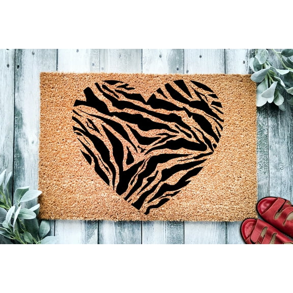 Zebra Stripe Print Heart Door Mat | Animal Print Doormat | Welcome Mat | Housewarming Gift | Lover Gift | New Home | Closing Gift