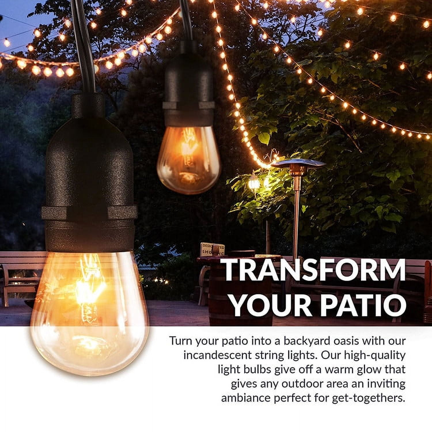 Newhouse Lighting 48ft String Lights 15 Sockets Warm White Light Bulbs