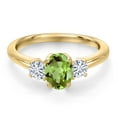 thumbnail image 3 of Gem Stone King 10K Yellow Gold Green Peridot and White Moissanite Engagement Ring for Women | 1.22 Cttw | Oval 7X5MM | Gemstone August Birthstone | Size 7, 3 of 7