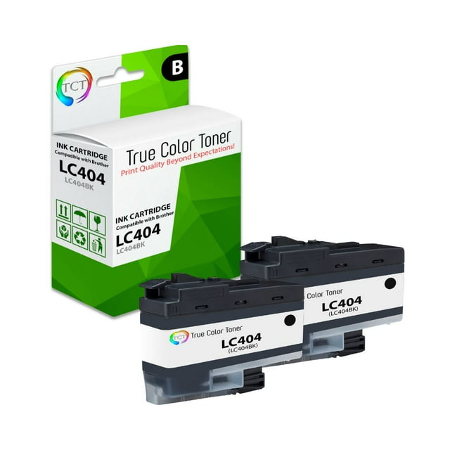 TCT LC404 Black Ink Cartridge 2 Pack - Compatible Replacement for Brother LC-404 LC404 LC404BK Black Works With Brother MFC-J1205 MFC-J1215 Printers (750 Pages)