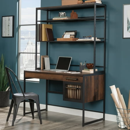 Sauder Briarbrook Engineered Wood Computer Desk with Hutch in Barrel Oak