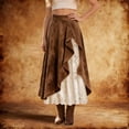 thumbnail image 4 of Western Style Skirt with Alluring Lace Inserts, Boho Mid Length A-Line Denim, Women's Casual Elastic Waist Frayed Hem Distressed Hippie Long Maxi, 4 of 9