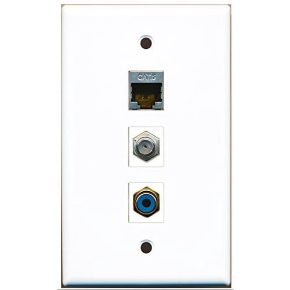 RiteAV - 1 Port RCA Blue and 1 Port Coax Cable TV- F-Type and 1 Port Shielded Cat6 Ethernet Wall Plate