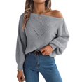 thumbnail image 6 of Wevis Women's Off Shoulder Long Sleeve Hollow Out Knit Pullover Sweater - GRAY_L, 6 of 7