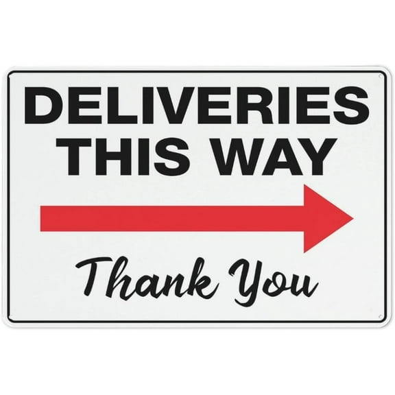 Deliveries This Way Thank You Right Arrow Sign Warning Tin Sign Home Kitchen Farm Garden Garage Wall Decor 12X8Inch