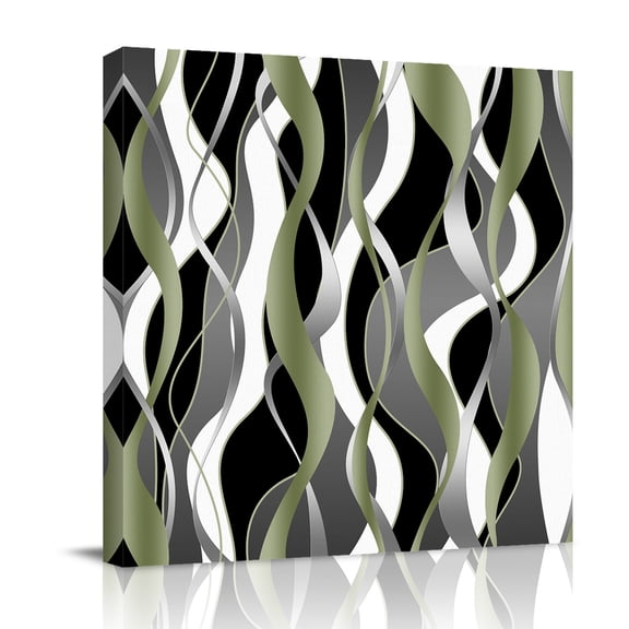 Canvas Wall Art, Sage Green Stripe Framed Canvas Prints for Bathroom Kitchen, Grey White Geometric Modern Abstract Gallery Wrapped Wall Decor for Home Office, Gifts, 10"x10" Ship Next Day