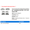 thumbnail image 2 of Front Ceramic Disc Brake Pad and Rotor Kit - Compatible with 2003 - 2011 Ford Ranger 4WD 2004 2005 2006 2007 2008 2009 2010, 2 of 2