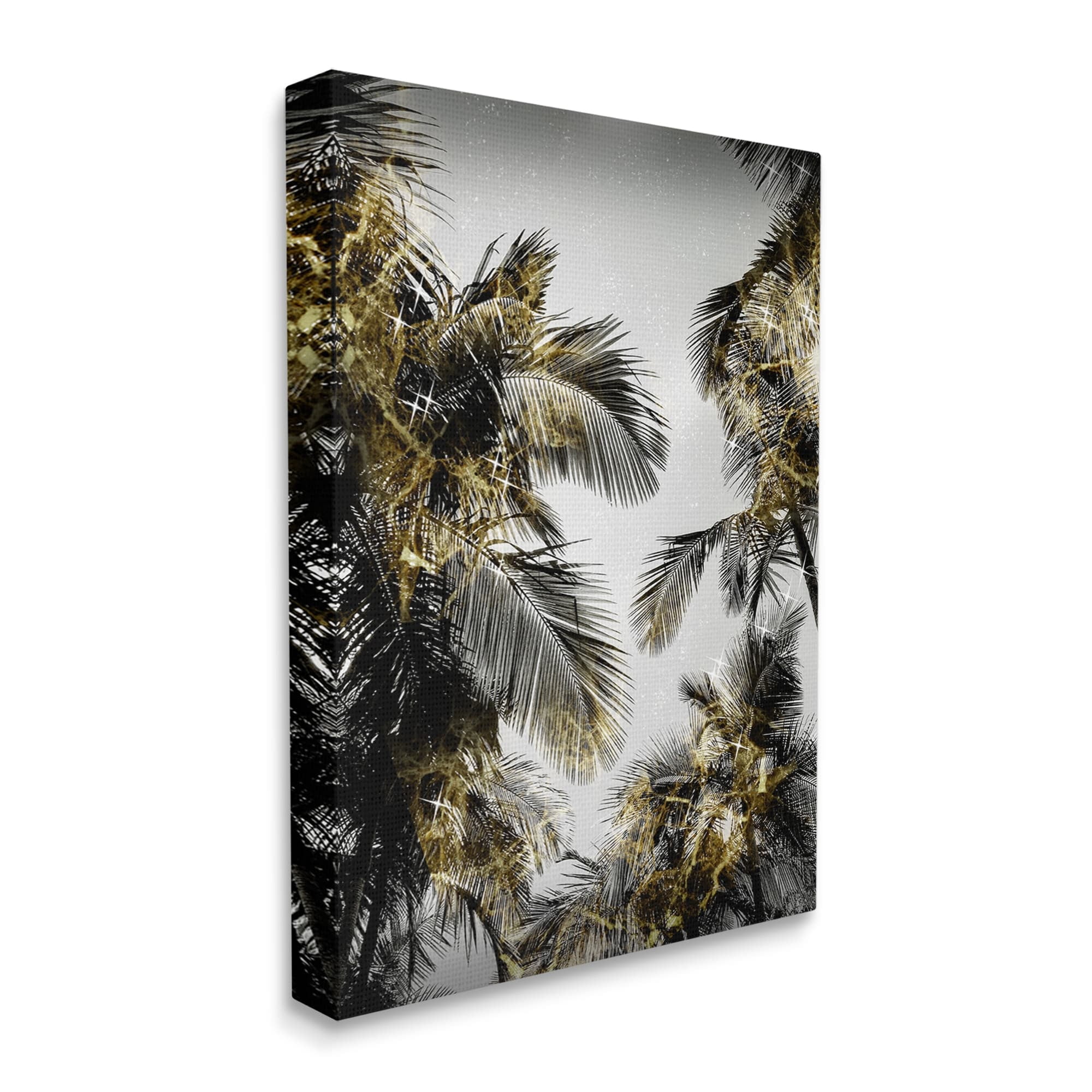 Stupell Industries Tropical Palm Fronds Glam Sparkle Trees Black Gold, 24 x 30,Design by Ziwei Li