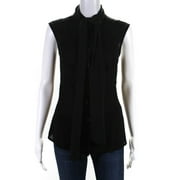 Pre-owned|Escada  Womens Silk Sleeveless Button Down Tie Neck  Blouse Black Size 36