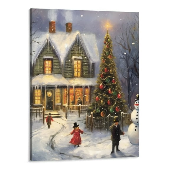 Creowell  Tree Wrapped Canvas Christmas Wall Art 16x20 Inch
