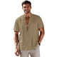 thumbnail image 1 of Ceisia Men's Stand-Collar Cotton-Linen Shirt Summer Loose Casual Short-Sleeve Button-Down Shirt Khaki L Gifts, 1 of 6