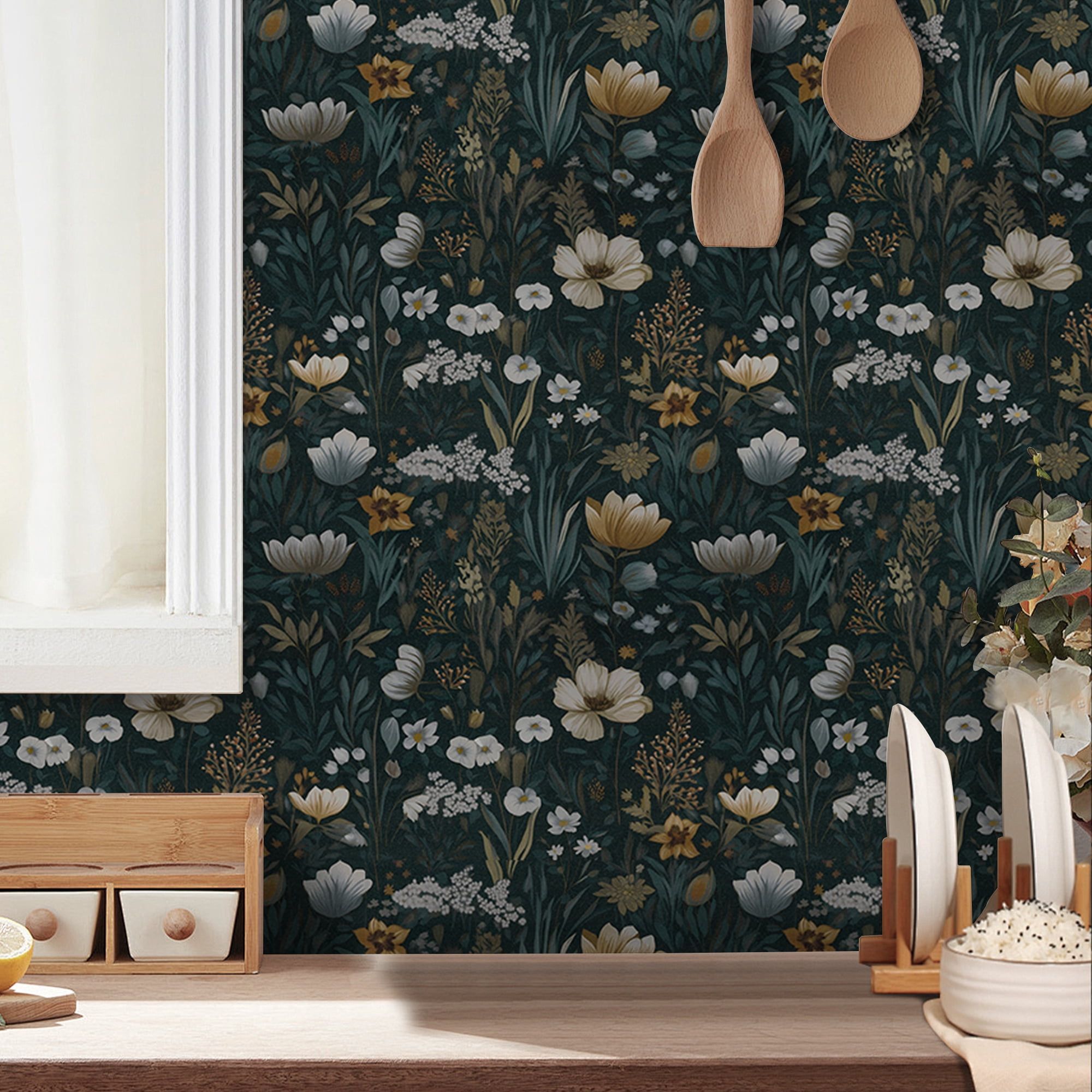 UMIGGEE Floral Wallpaper 17.3-in x 393-in Peel and Stick Floral Wallpaper Self Adhesive Flower Wall Paper Contact Paper Home Decor Wall Covering Old Furniture Renovation
